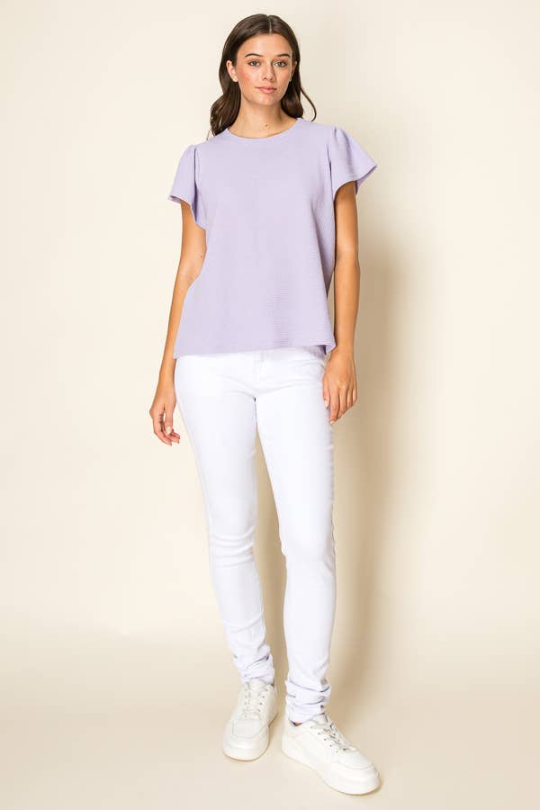 Lavender CLOUD 9 KNIT RUFFLED SLEEVE TOP