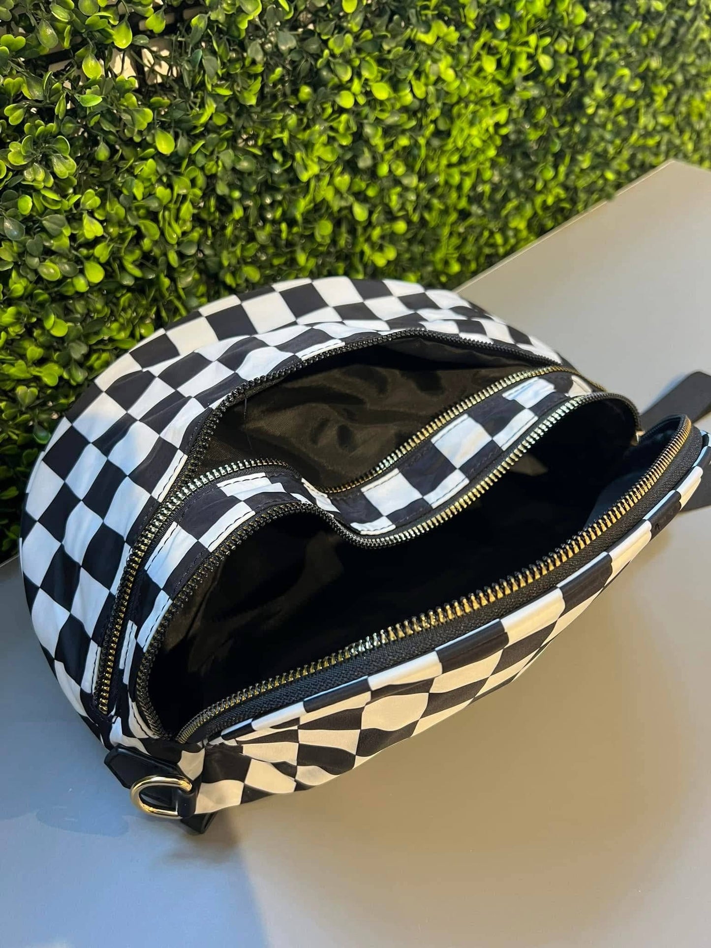 Ali Everything Checkered Double Zip Nylon Bag