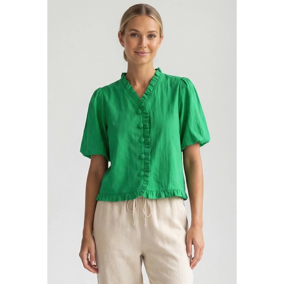 Harlowe Crinkle SS Blouse In Green