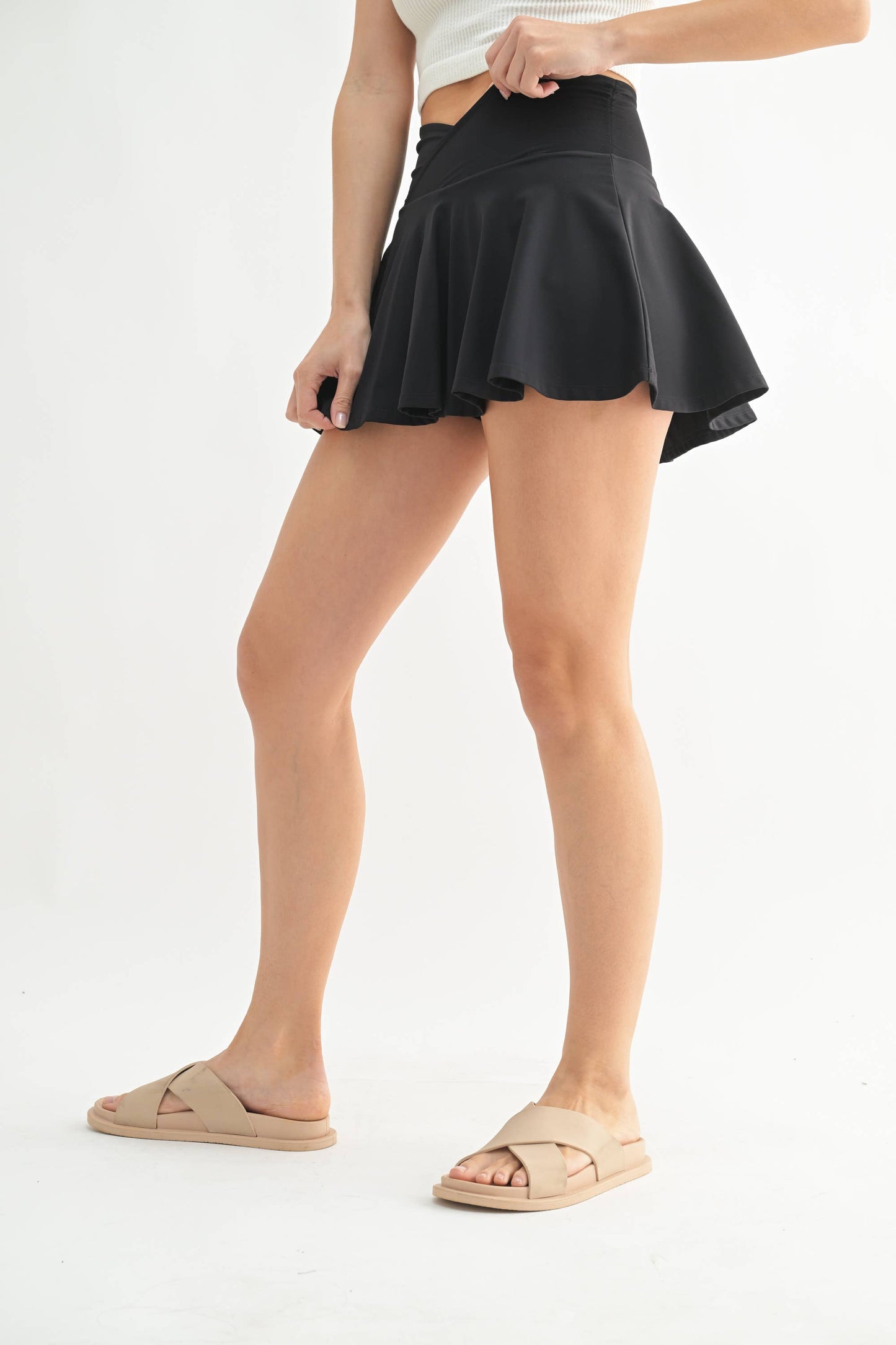 Crossover Waist Circle Skort: Black