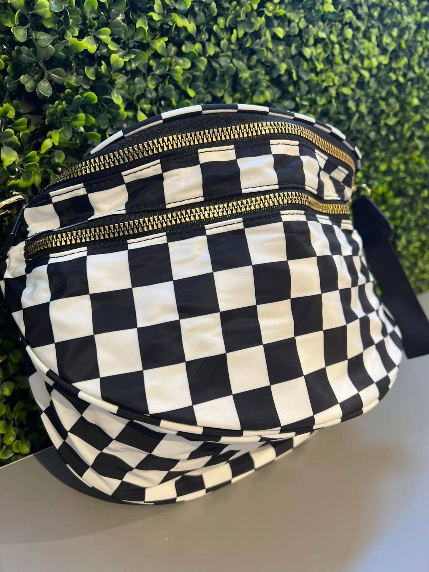 Ali Everything Checkered Double Zip Nylon Bag