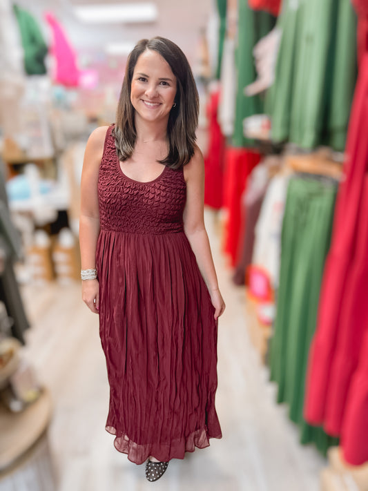 A Twist Of Fate Textured Maxi Dress Burgundy