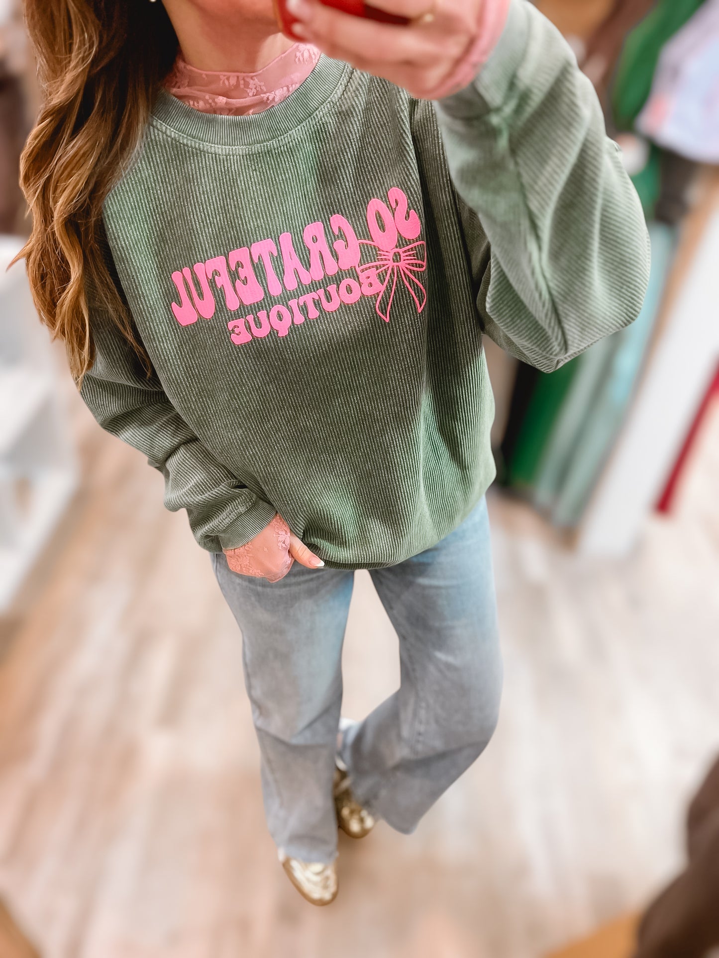 Green Corded Bow Logo Crewneck