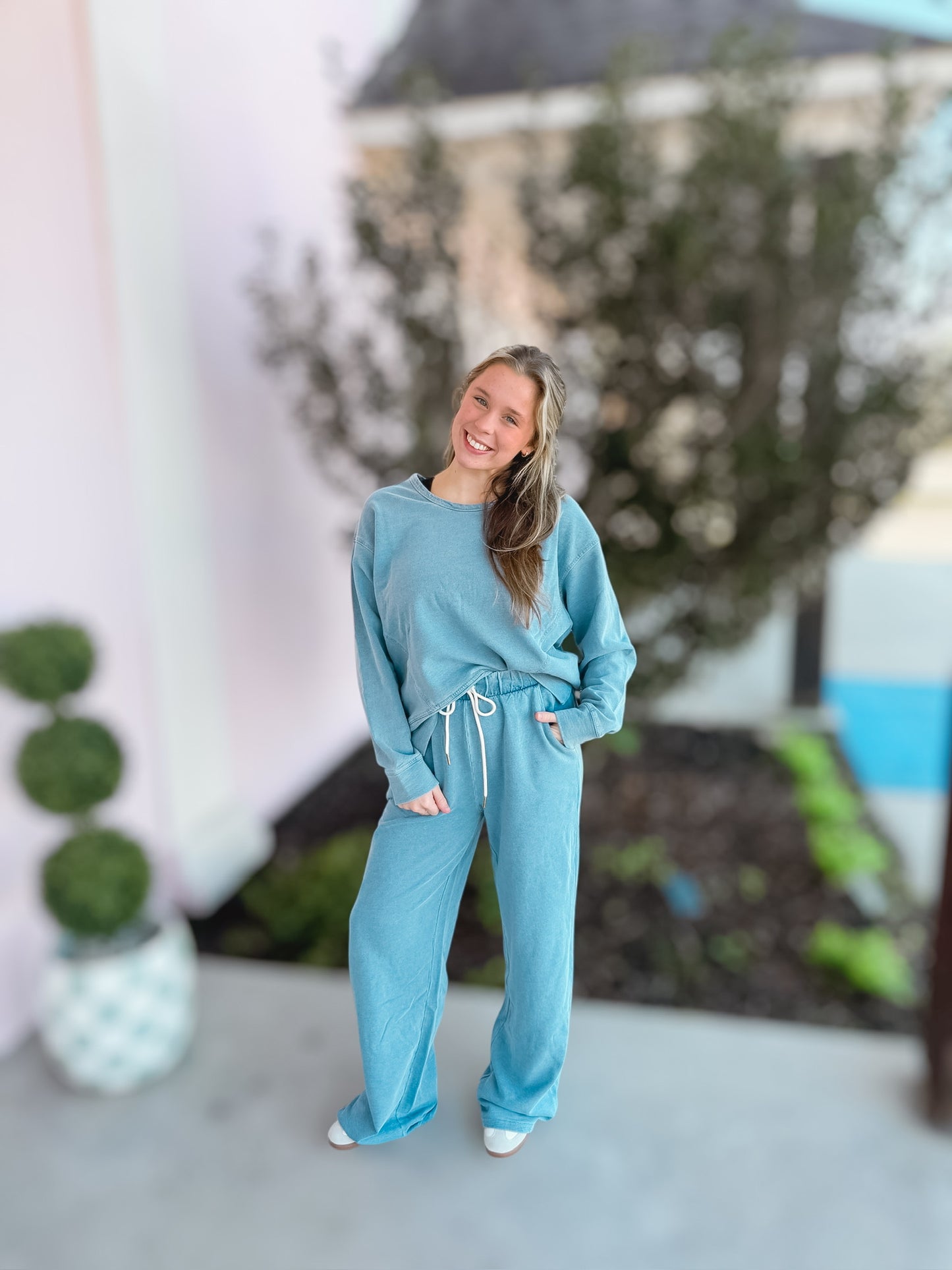 Terry Denim Drawstring Pants