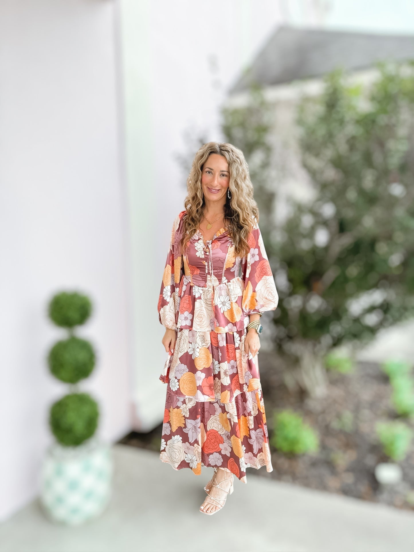 Autumn Blooms Floral Corset Style Dress