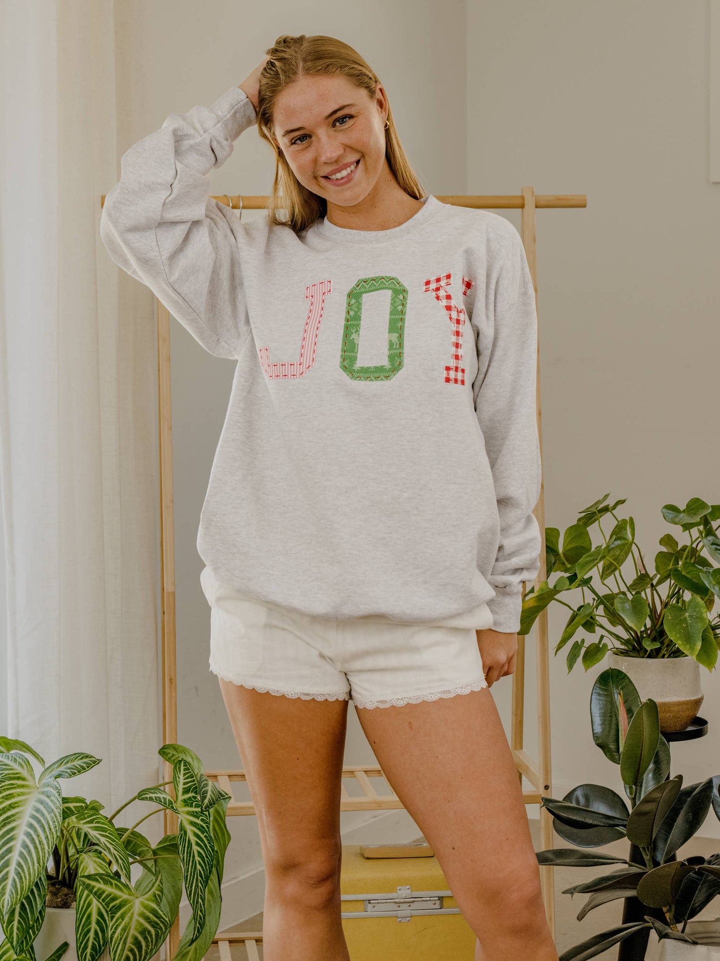 JOY Christmas Quilted Puff Ink Ash Gray Sweatshirt