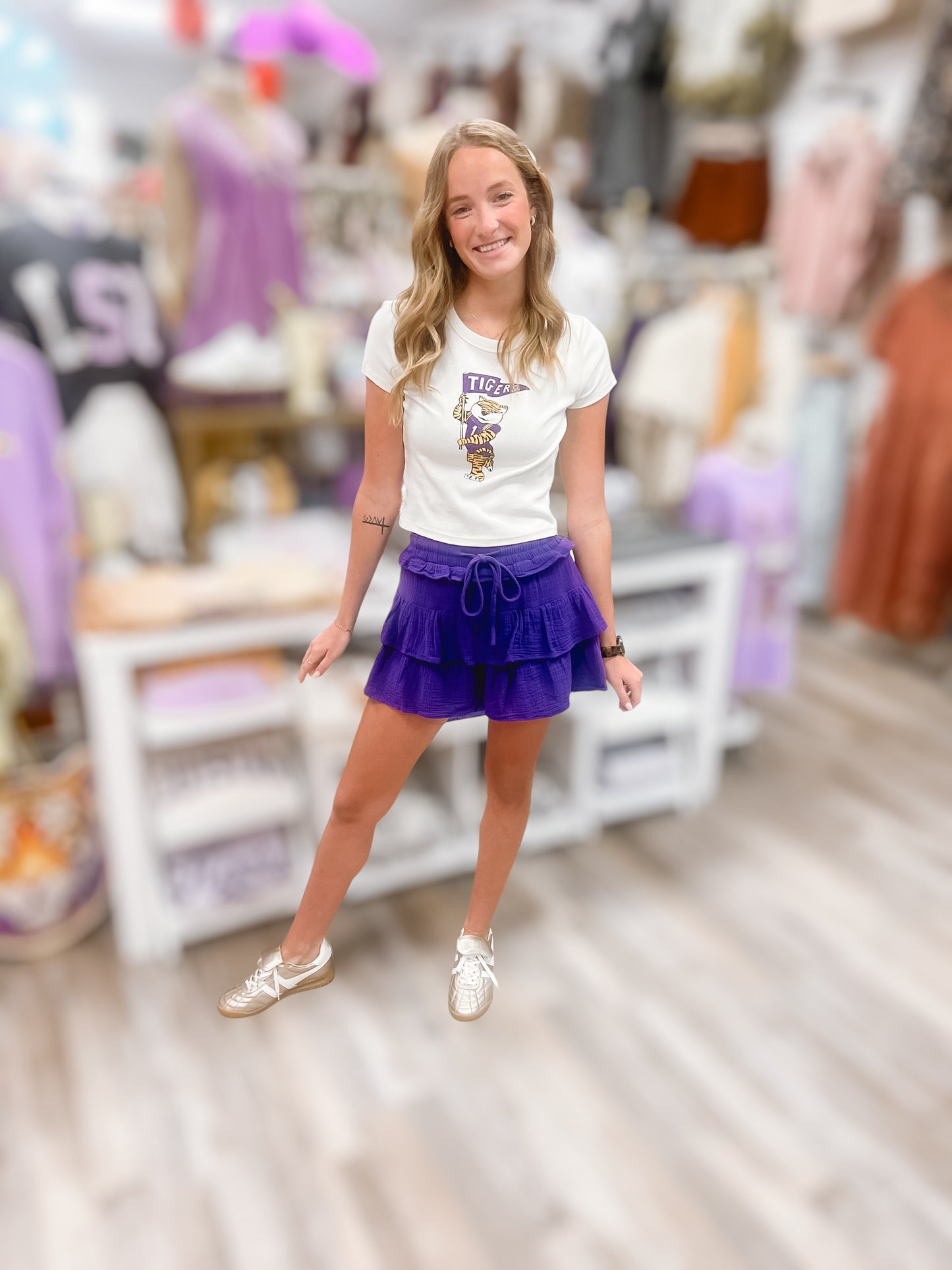 LSU Tigers Mascot Flag Off White Micro Cropped Tee