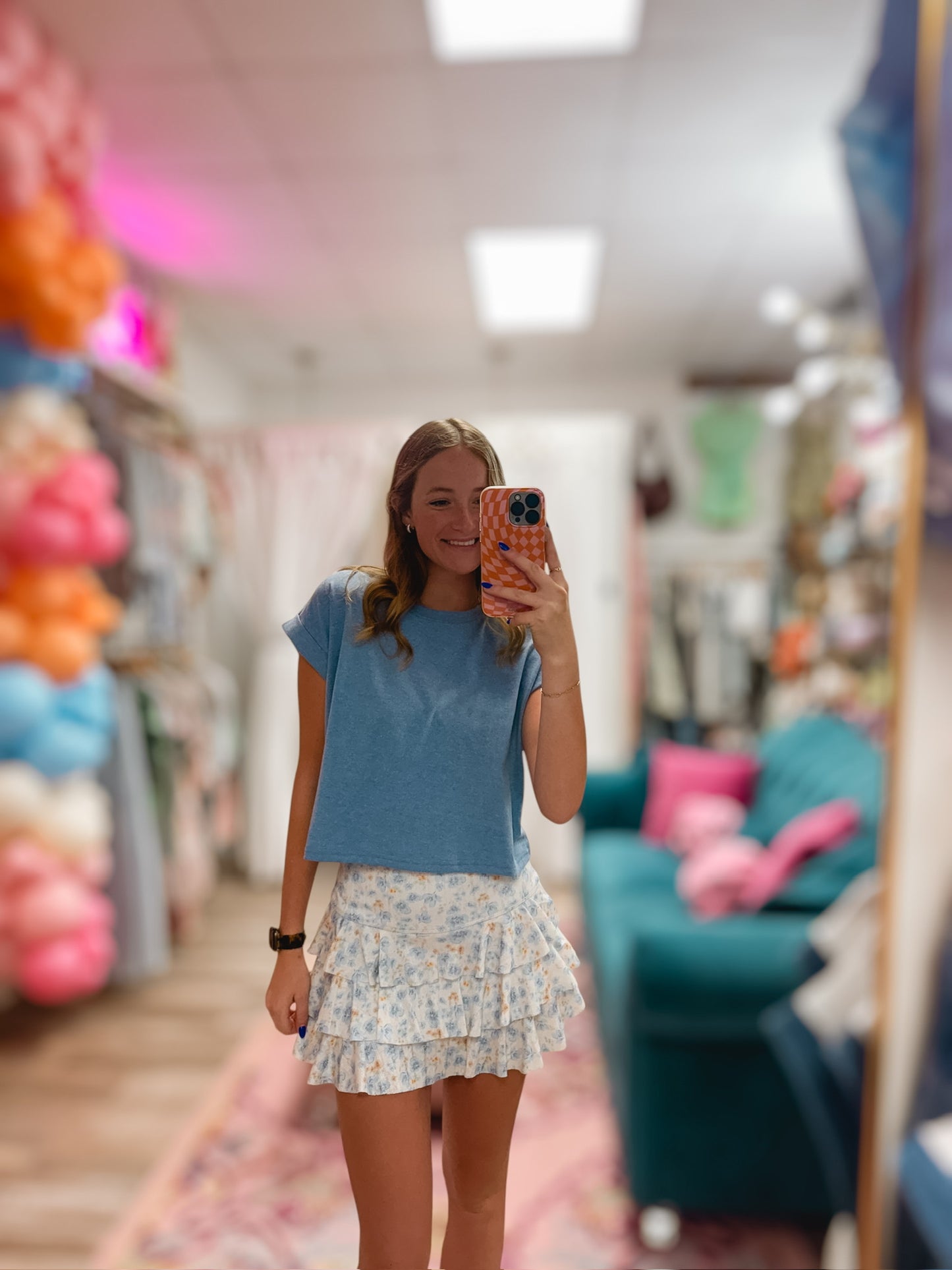 Floral Printed Pointelle Knit Athleisure Skirt