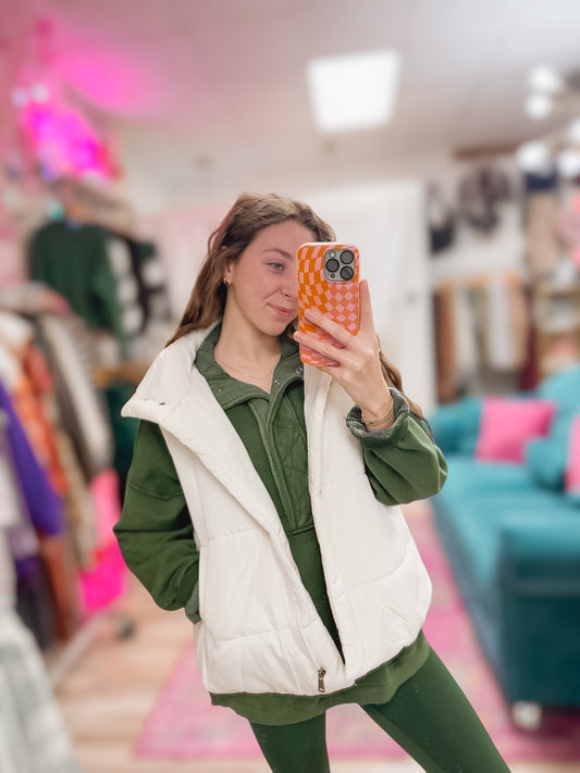 Ivory Zip Up Puffer Vest