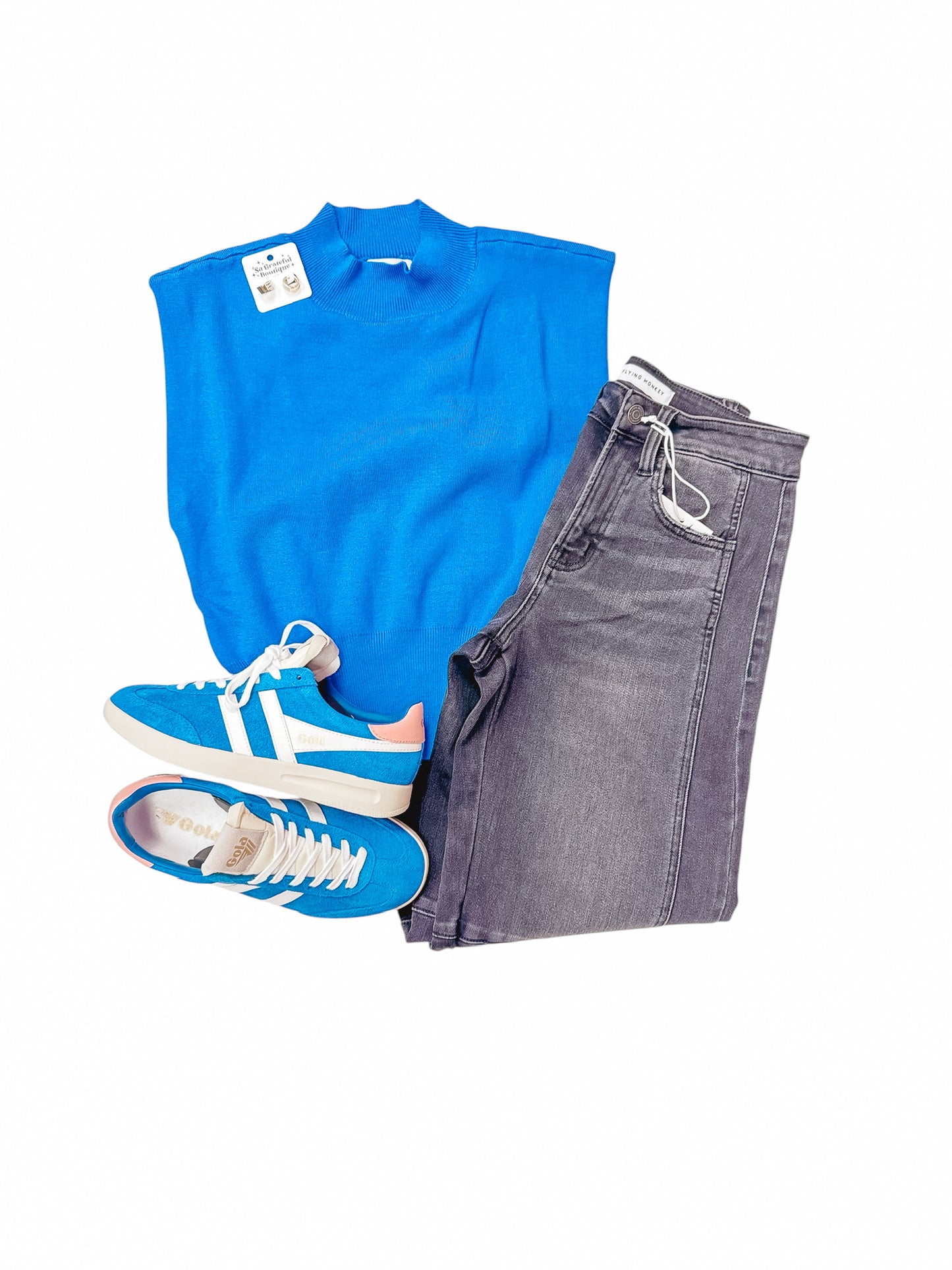 Coastal Blue Sleeveless Mock Neck Sweater
