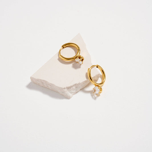 Stainless Steel CZ Drop Hoop Earrings | Hypoallergenic & Tarnish Free