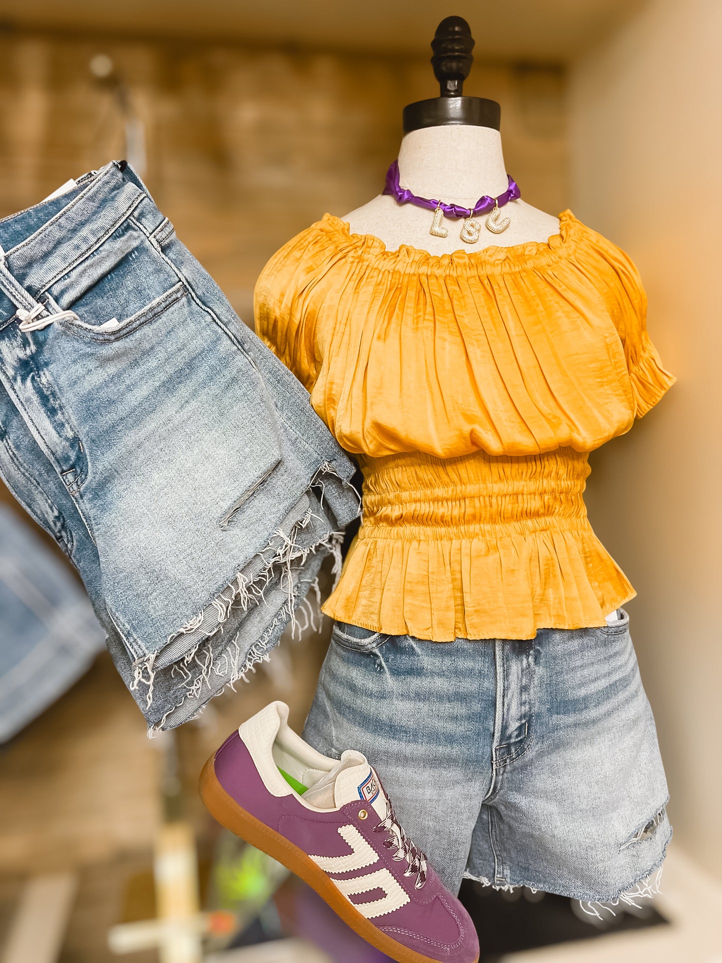 Shine Gold Satin Smocked Top
