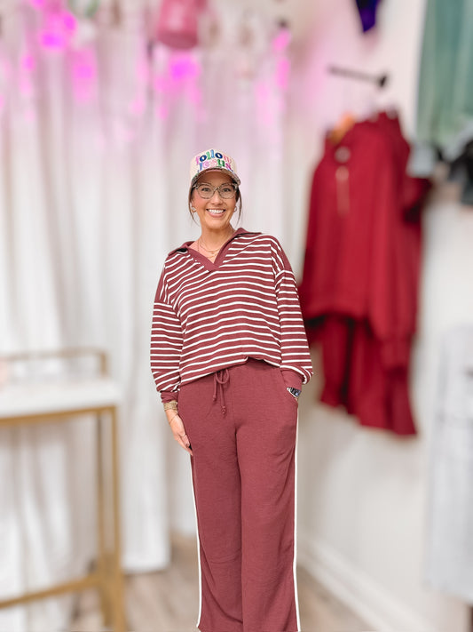 Wine Cloud 9 Contrast Line Straight Pants