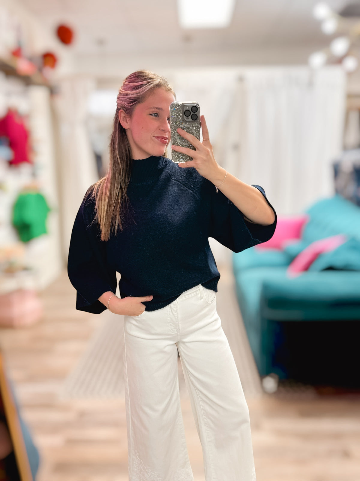 Marley Navy 3/4 Sleeve Sweater