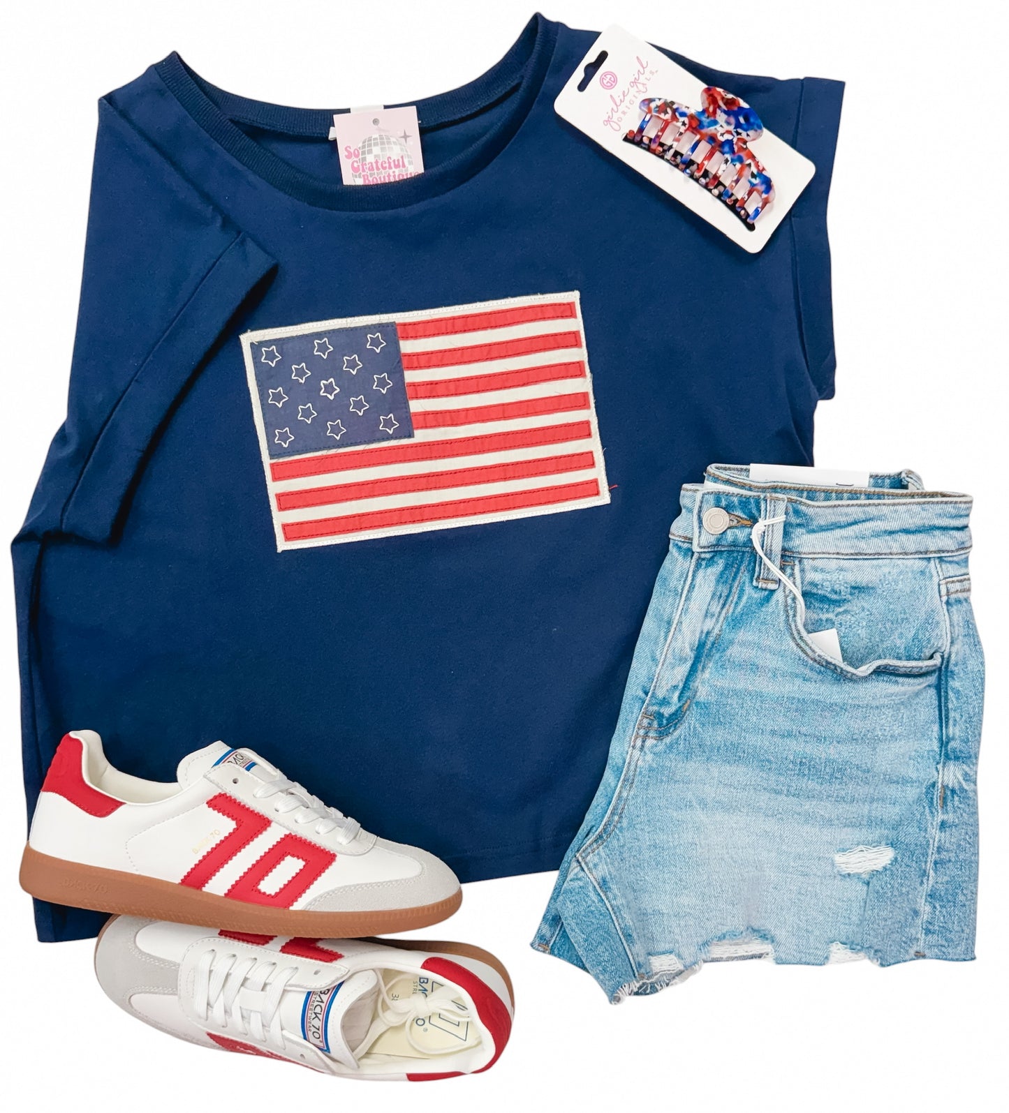 Navy Flag Applique Tee