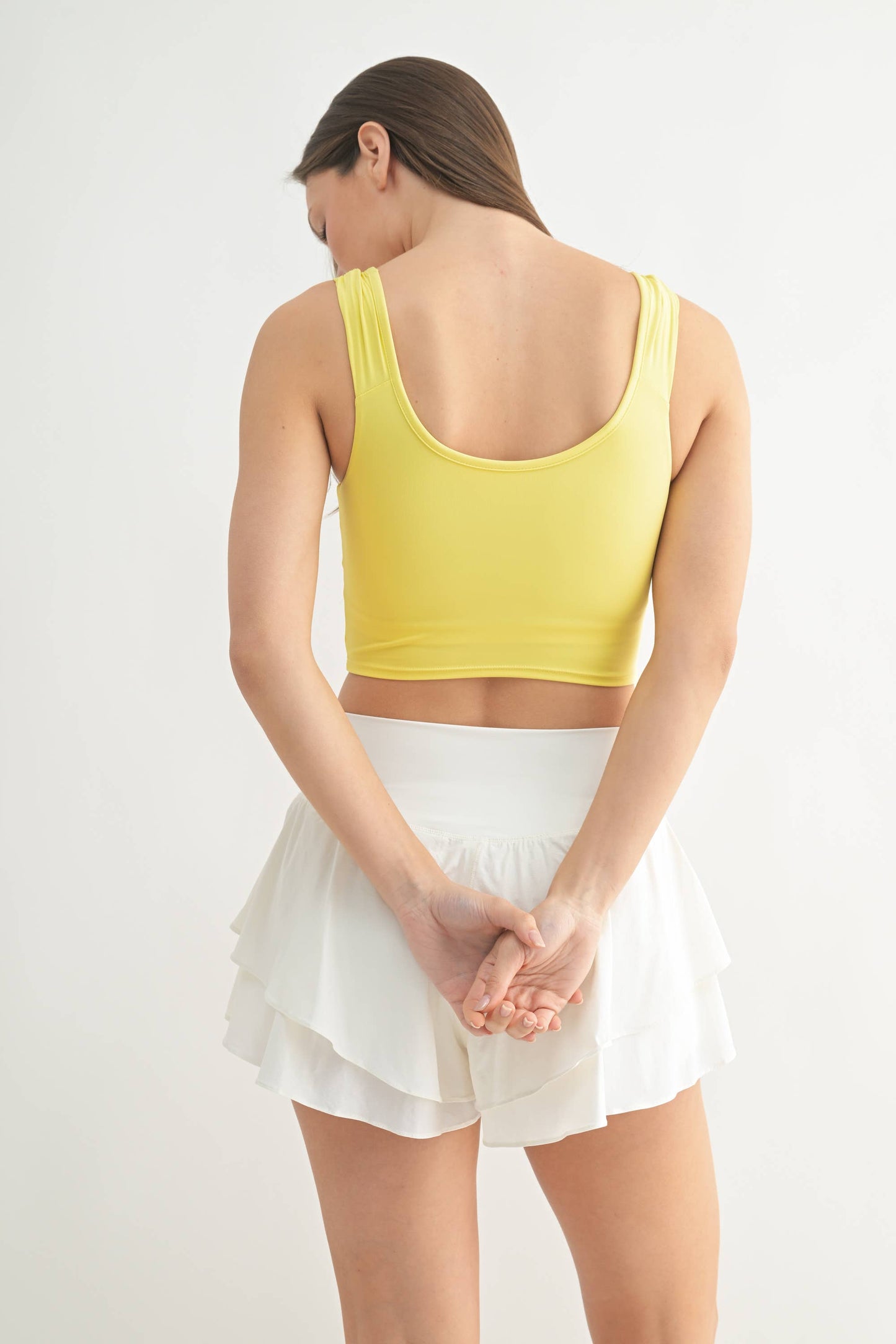 GREEN - Ruched Front Active Top: LEMON
