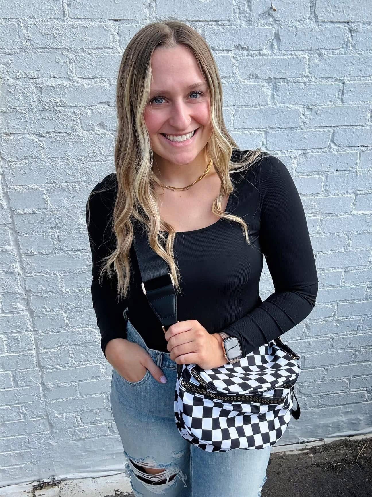 Ali Everything Checkered Double Zip Nylon Bag