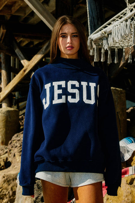 JESUS' Embroidered Mock Neck Sweatshirt