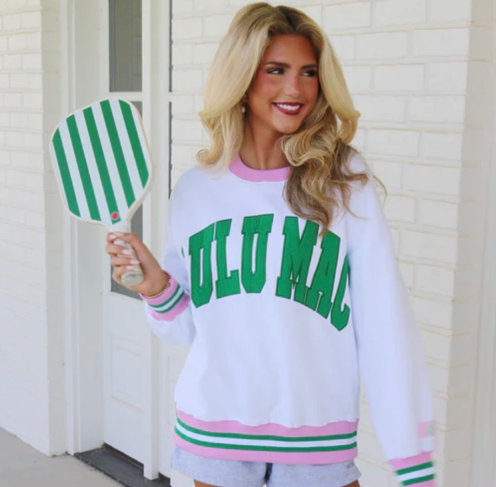 White & Green Stitch LuLu Mac Sweatshirt