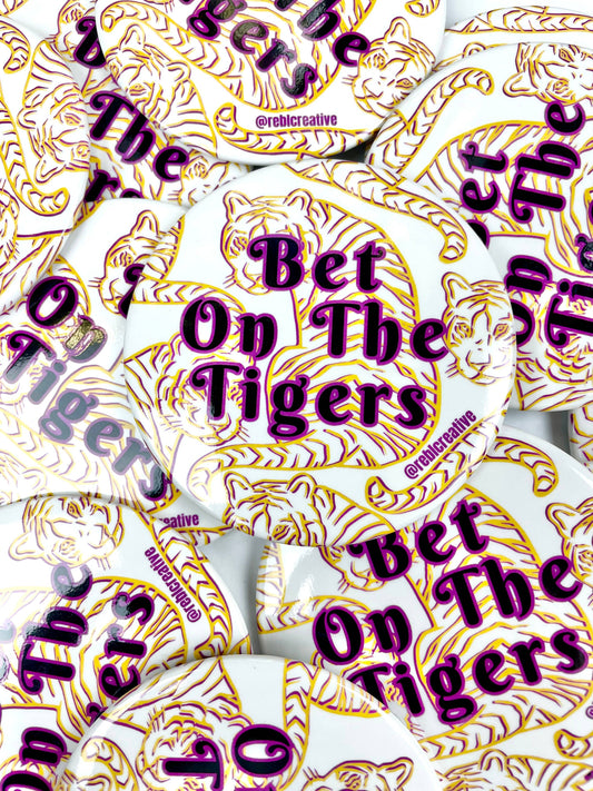 Bet On The Tigers - Purple and Yellow - Game Day Button