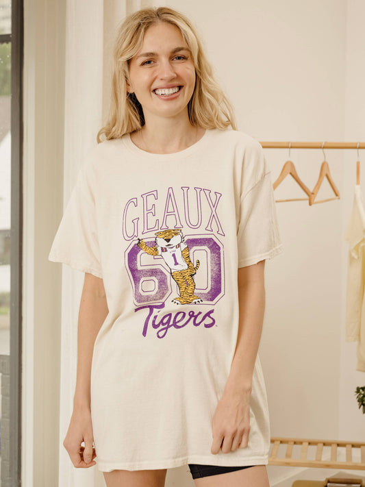 Geaux LSU Tigers Club Mascot Off White Thrifted Tee