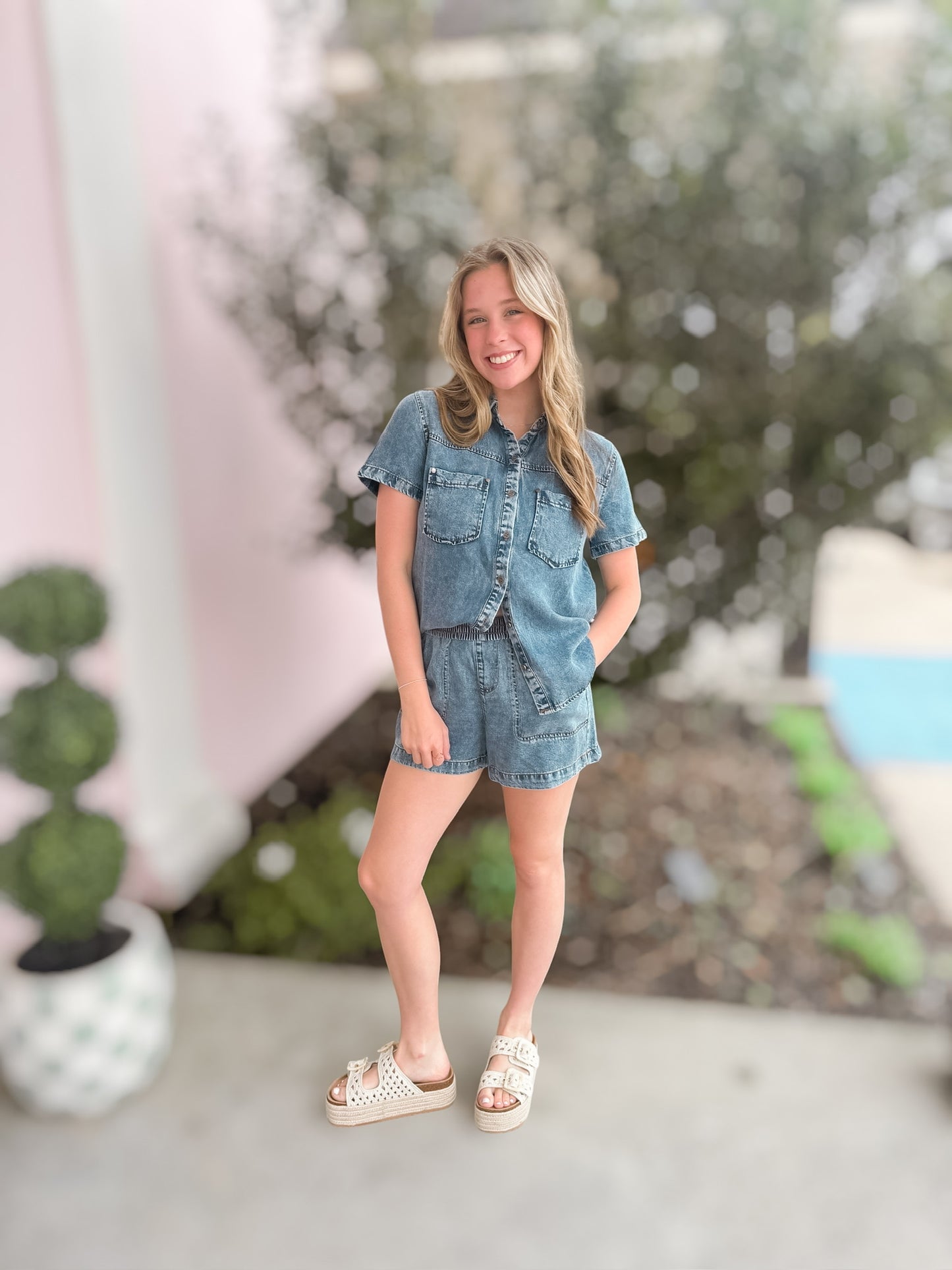 Chambray Denim Short Set