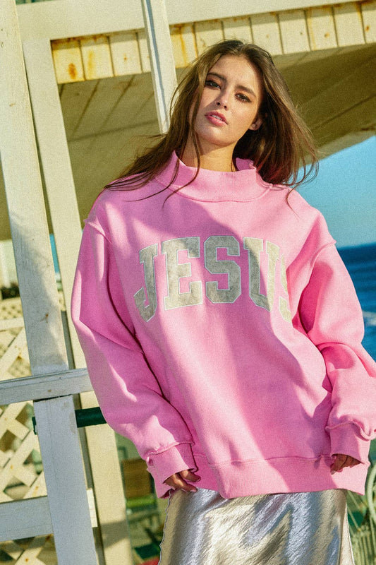 Jesus Embroidered Camouflage Mockneck Sweatshirt