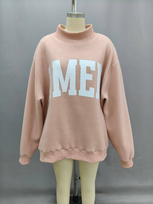 'WWJD & AMEN' Reversible Mock Neck Sweatshirt Pink/White