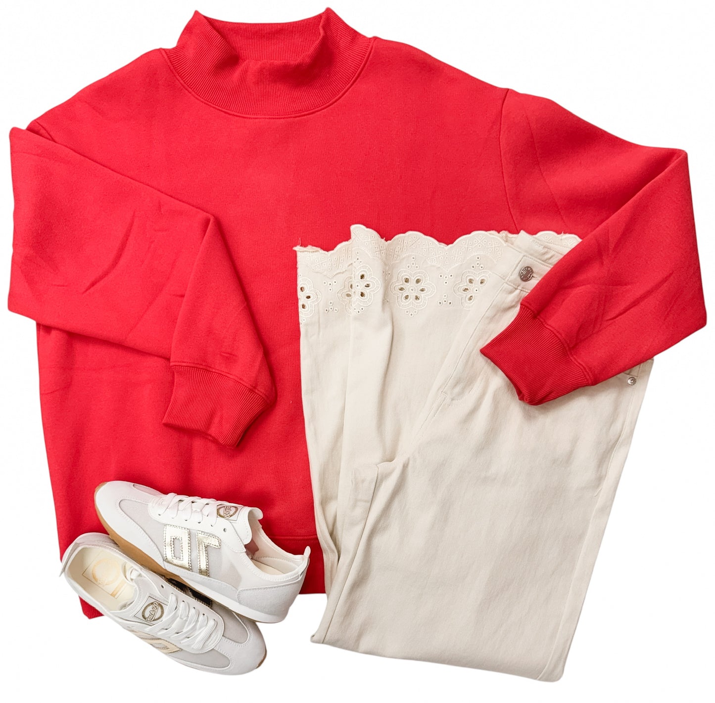 Cream Eyelet Trim Pants