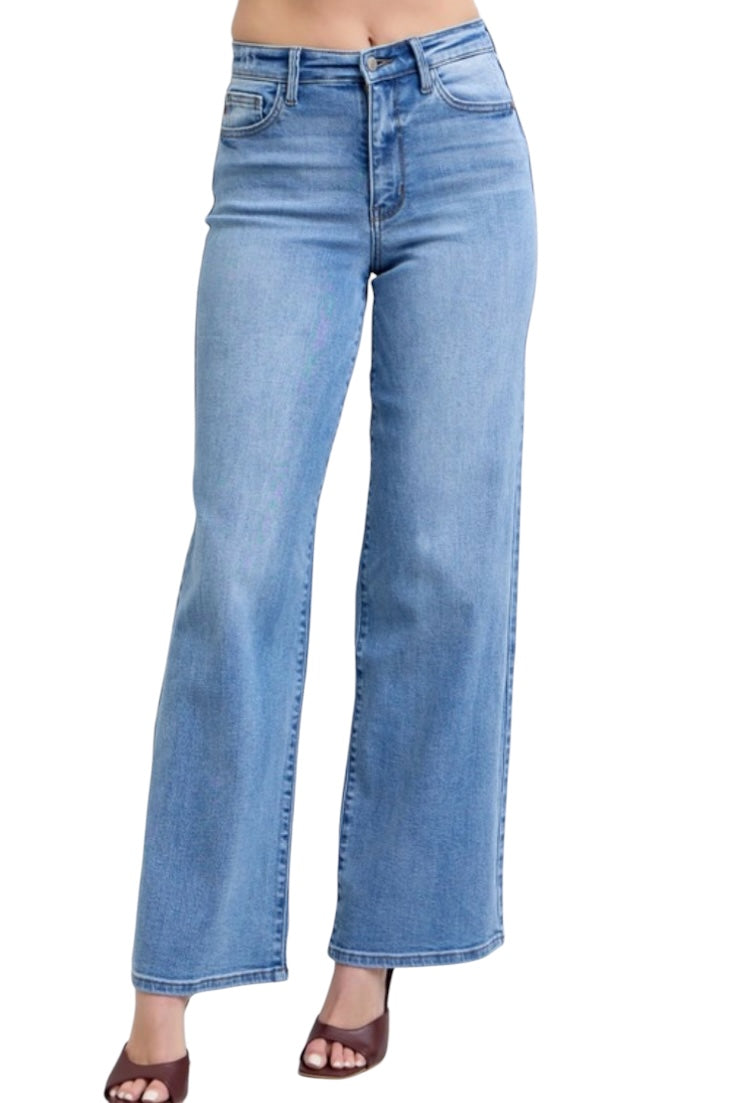 Clara Belle HW Vintage Wash Retro Wide Leg Denim