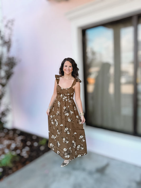 Falling In Love Brown Floral Dress