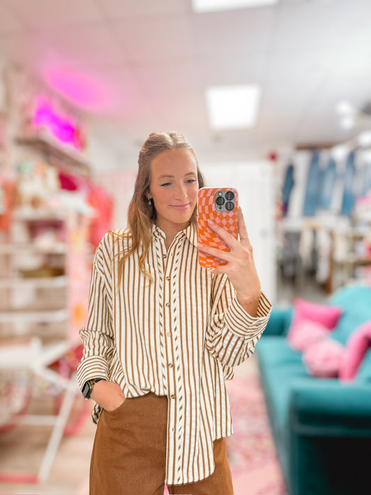 Stay Close & Button Up Brown Striped Top
