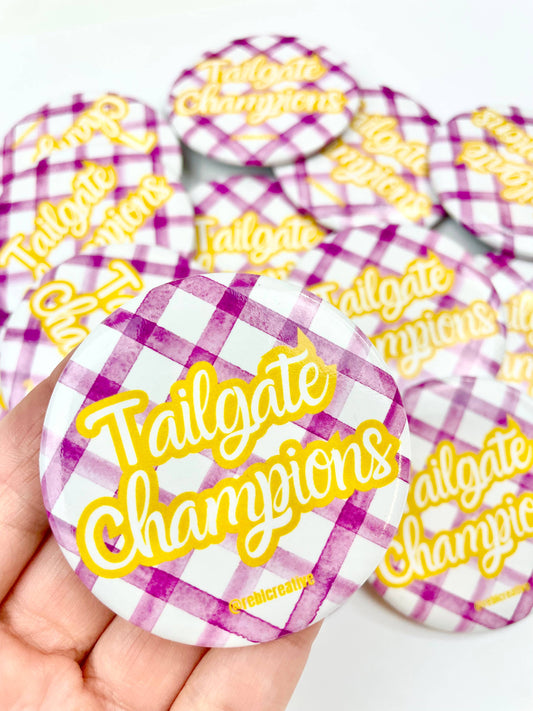 Tailgate Champions Gingham - Purple/Yellow - Game Day Button