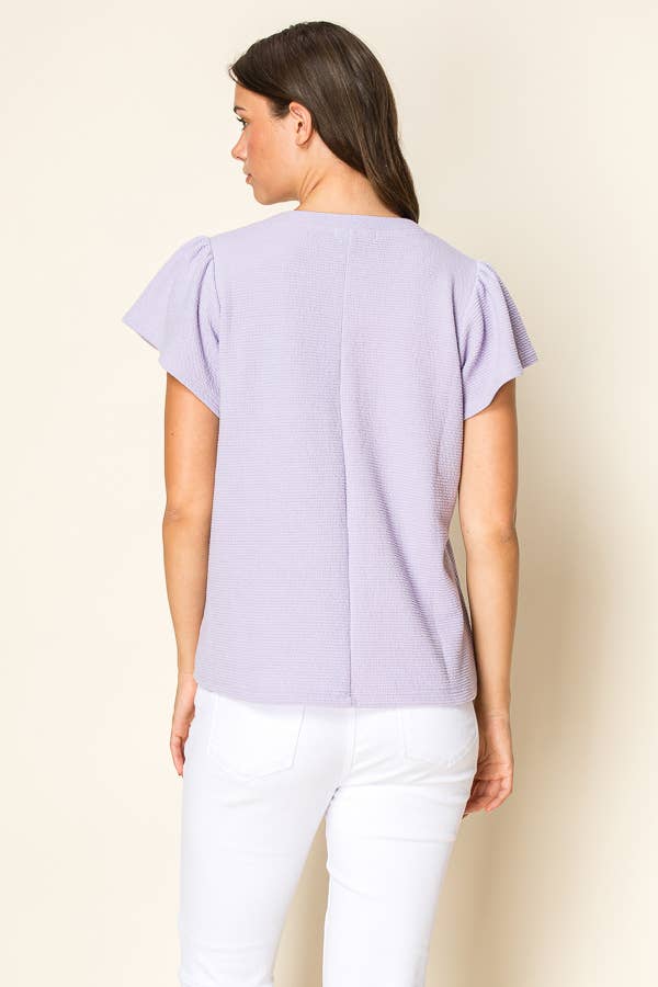 Lavender CLOUD 9 KNIT RUFFLED SLEEVE TOP