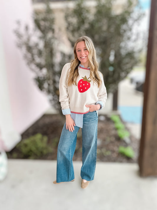 Strawberries & Cream Knitted LS Sweater