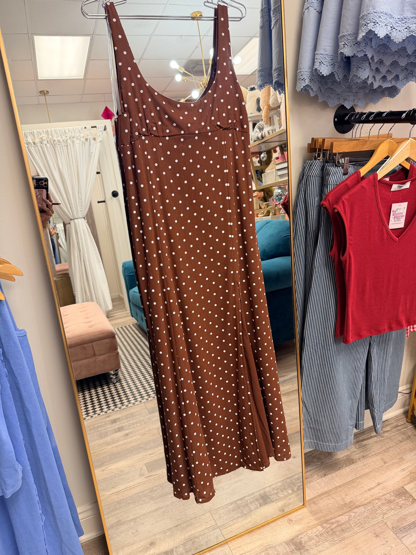 Chestnut Dotty Delight Linen Dress