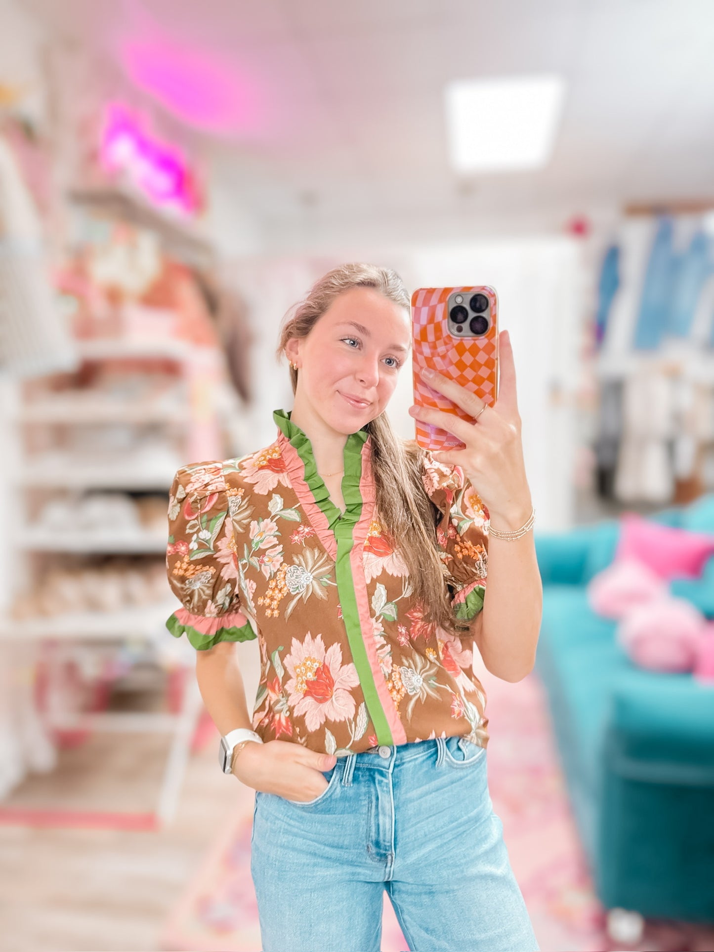 Poppy Ruffle Brown Floral Top