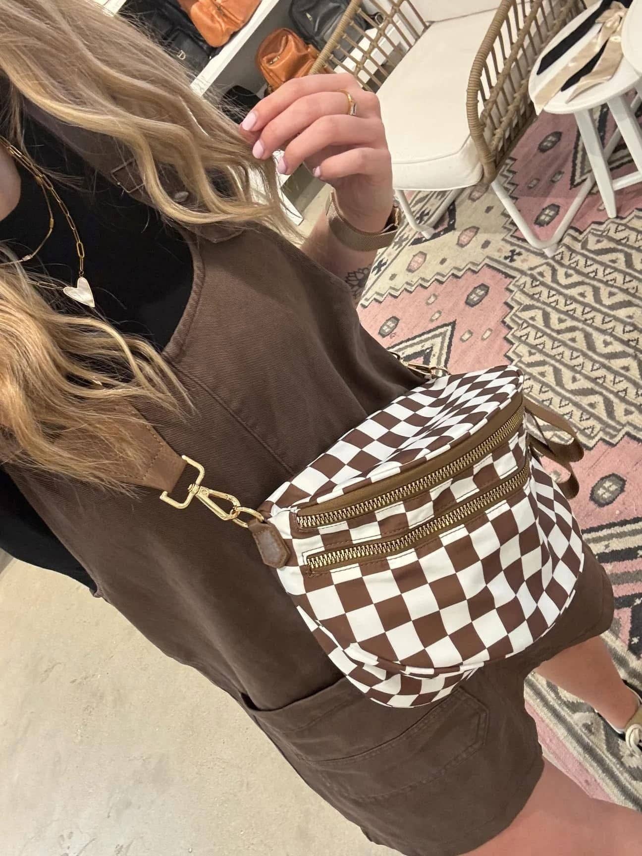Ali Everything Checkered Double Zip Nylon Bag