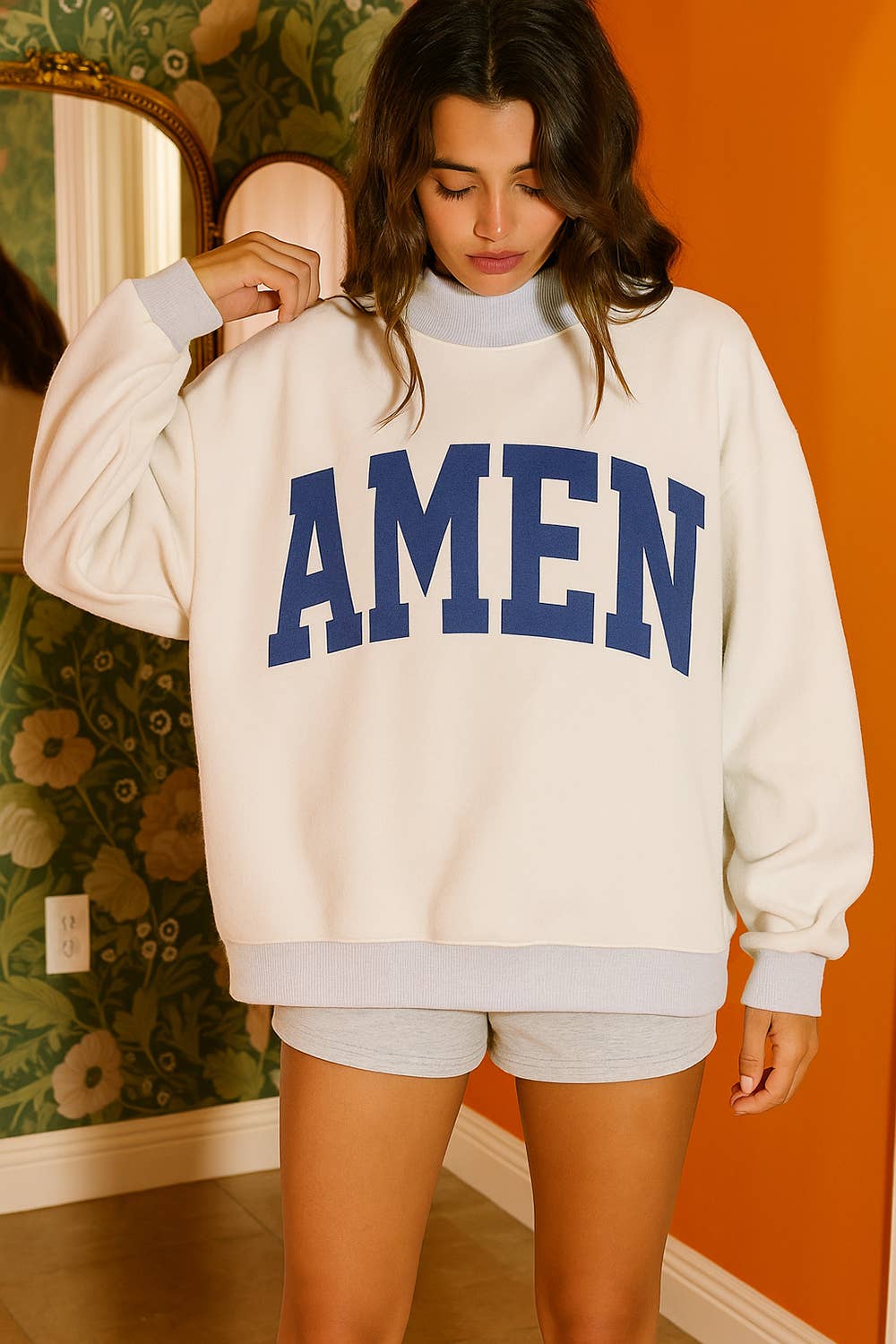 'WWJD & AMEN' Reversible Mock Neck Sweatshirt