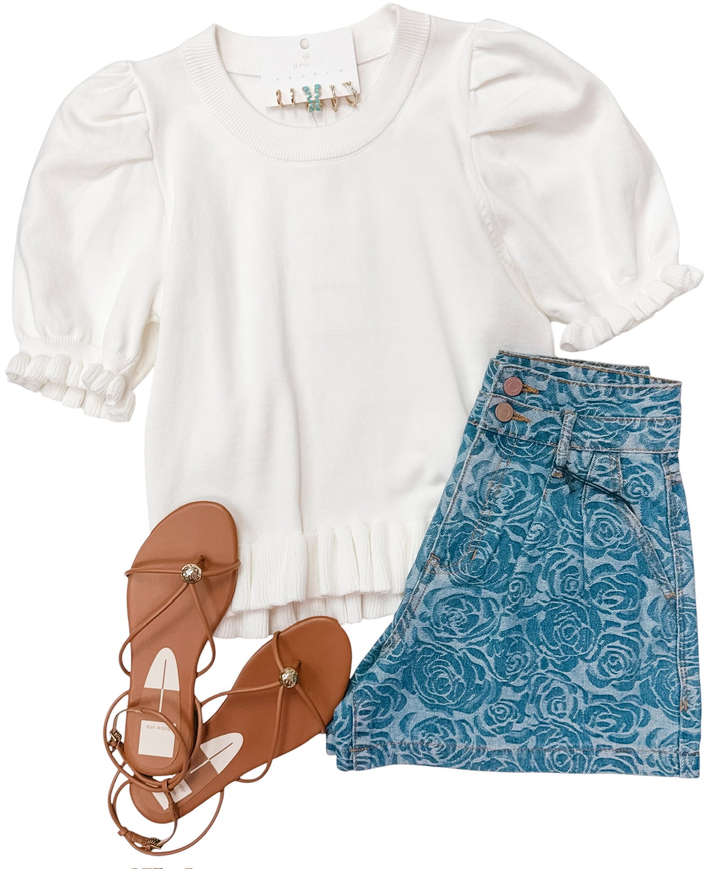 Cream Ruffle Short Sleeve Sweater