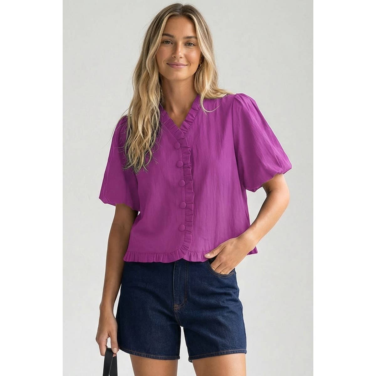 Harlowe Crinkle SS Blouse In Purple