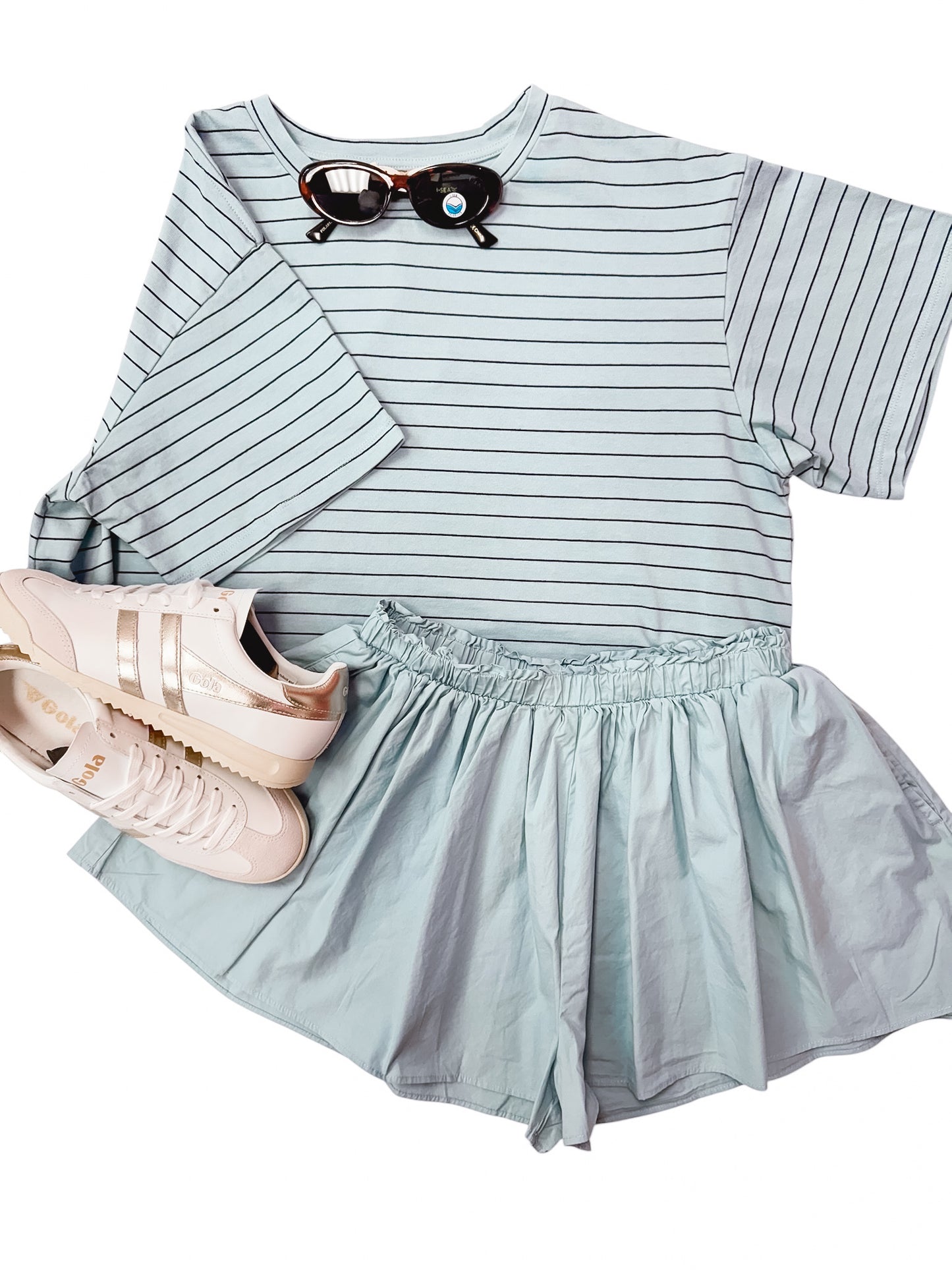 Pin Stipe Winter Sky Poplin Short Set