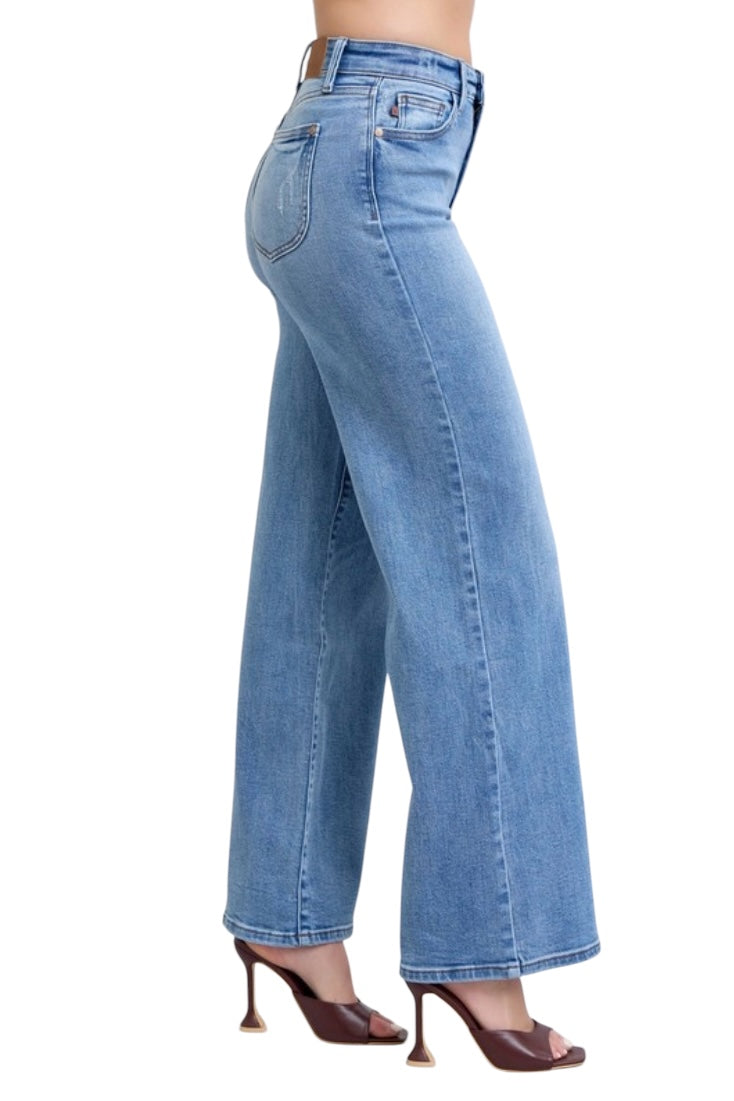 Clara Belle HW Vintage Wash Retro Wide Leg Denim