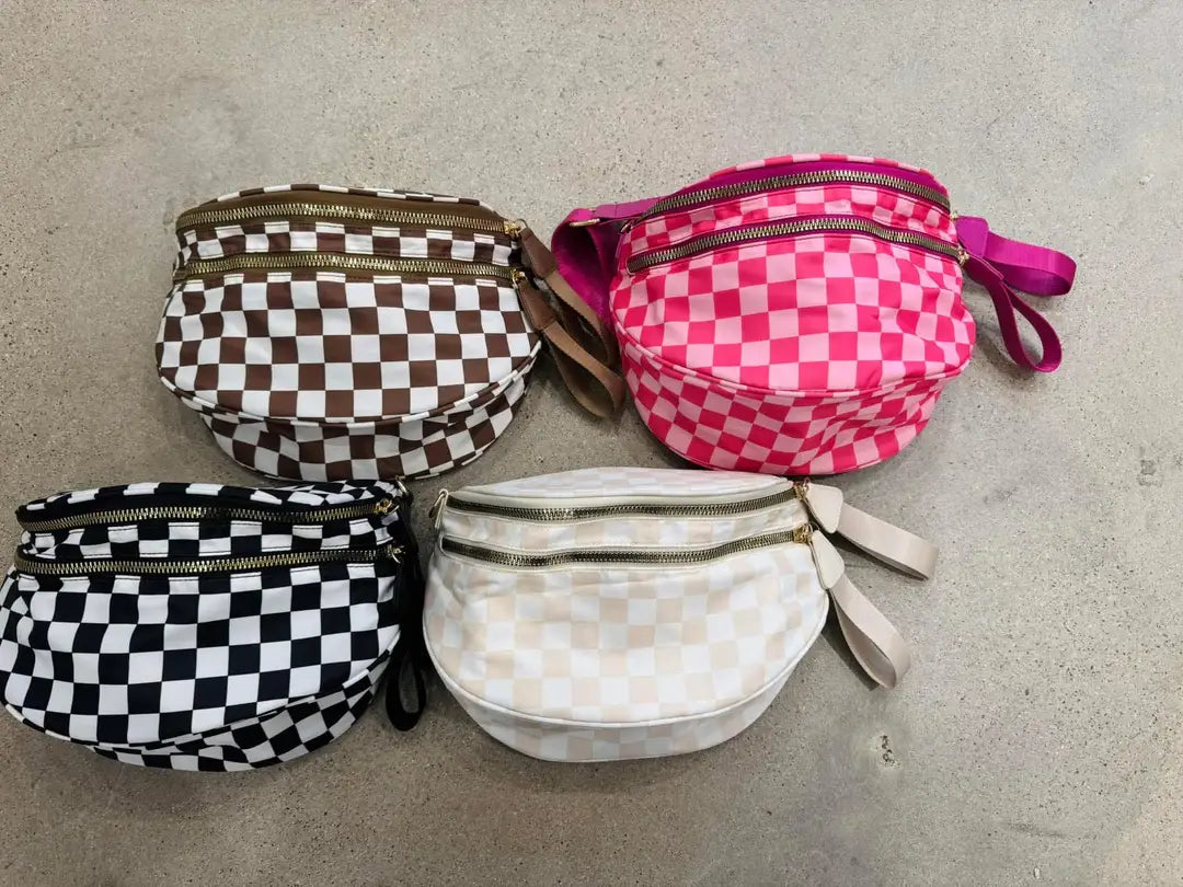 Ali Everything Checkered Double Zip Nylon Bag