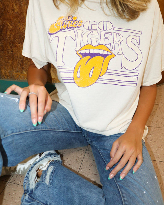 Rolling Stones LSU Tigers Stoned Off White Thrifted Tee