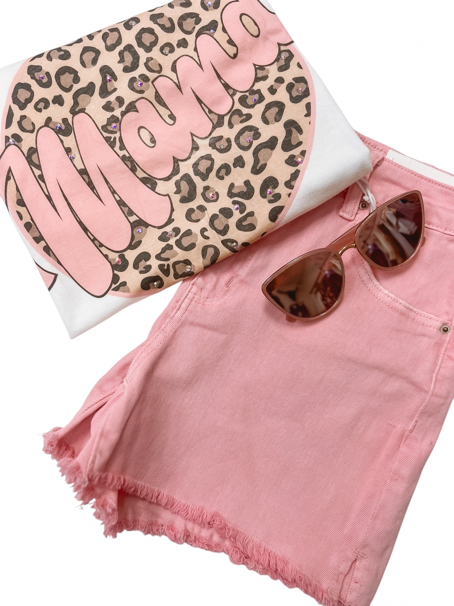 Pink Acid Washed Denim Shorts