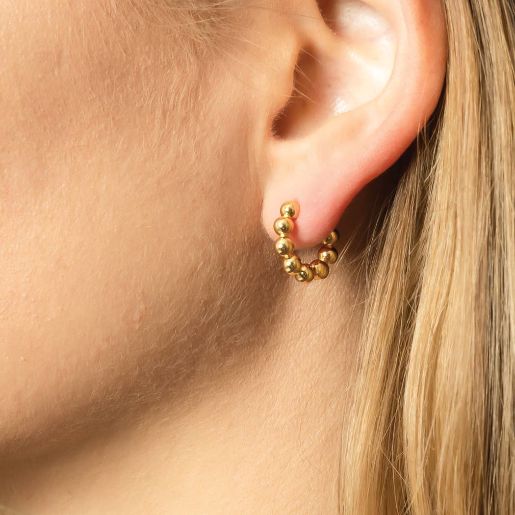 14K Gold-Dipped Ball Hoop Earring: GLD