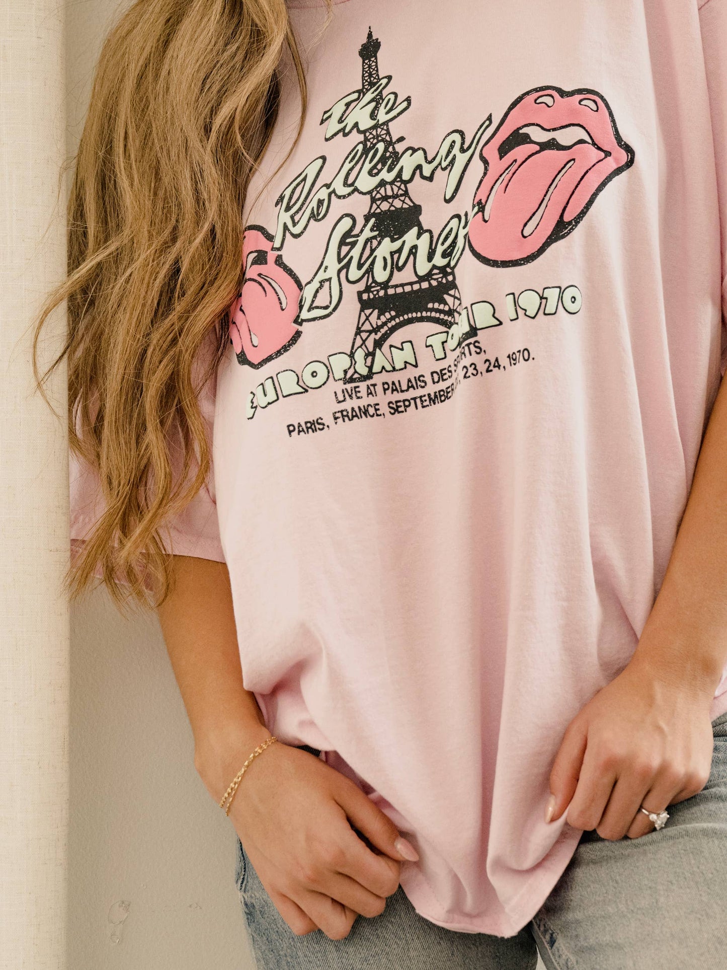 Rolling Stones Paris Puff Ink Pink Thrifted Graphic Tee