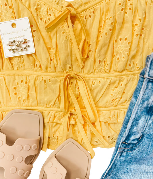 You Are A Babe Lemon Eyelet Blouse