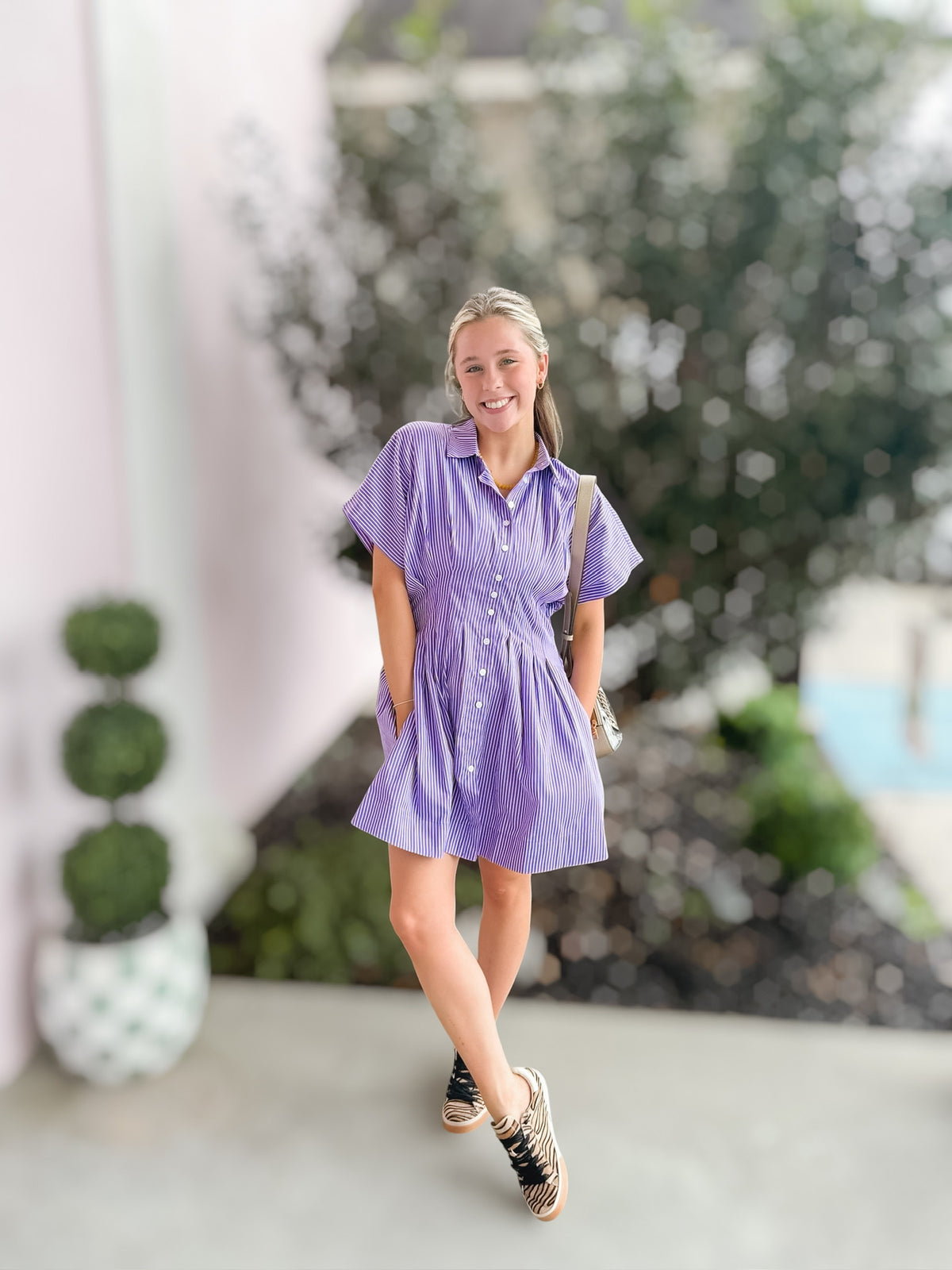 Flatter Me Purple Striped Dress